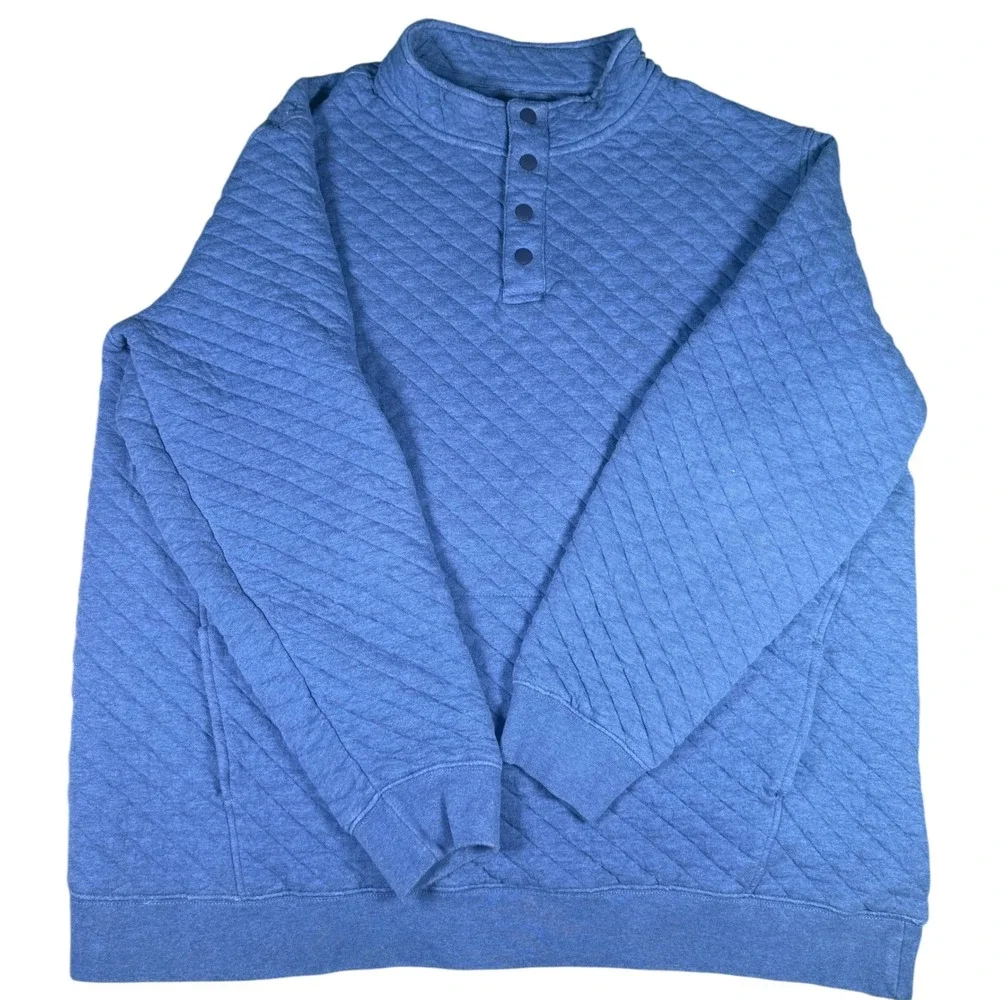 Oak Hill Mens 2XLT Blue Quilted Button Mock Neck Pullover Long Sleeve Sweater - Picture 2 of 7